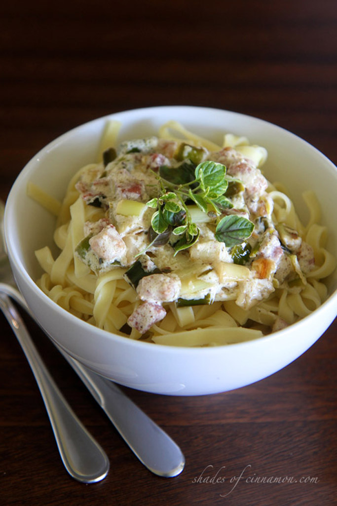 Leek and Pancetta Fettucini Shades of Cinnamon