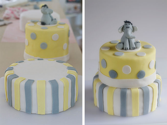 baby shower cake with elephant topper