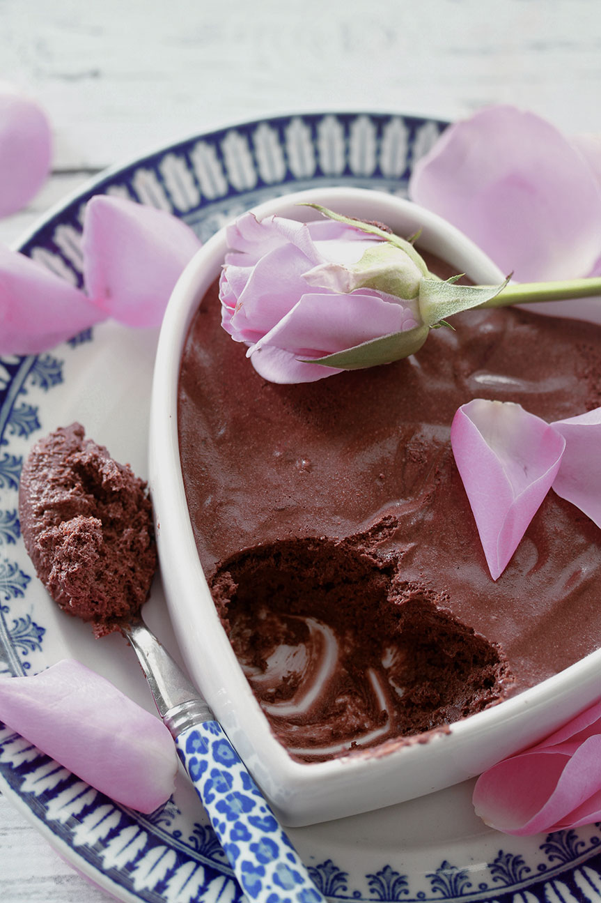 Heart shaped dark chocolate mousse